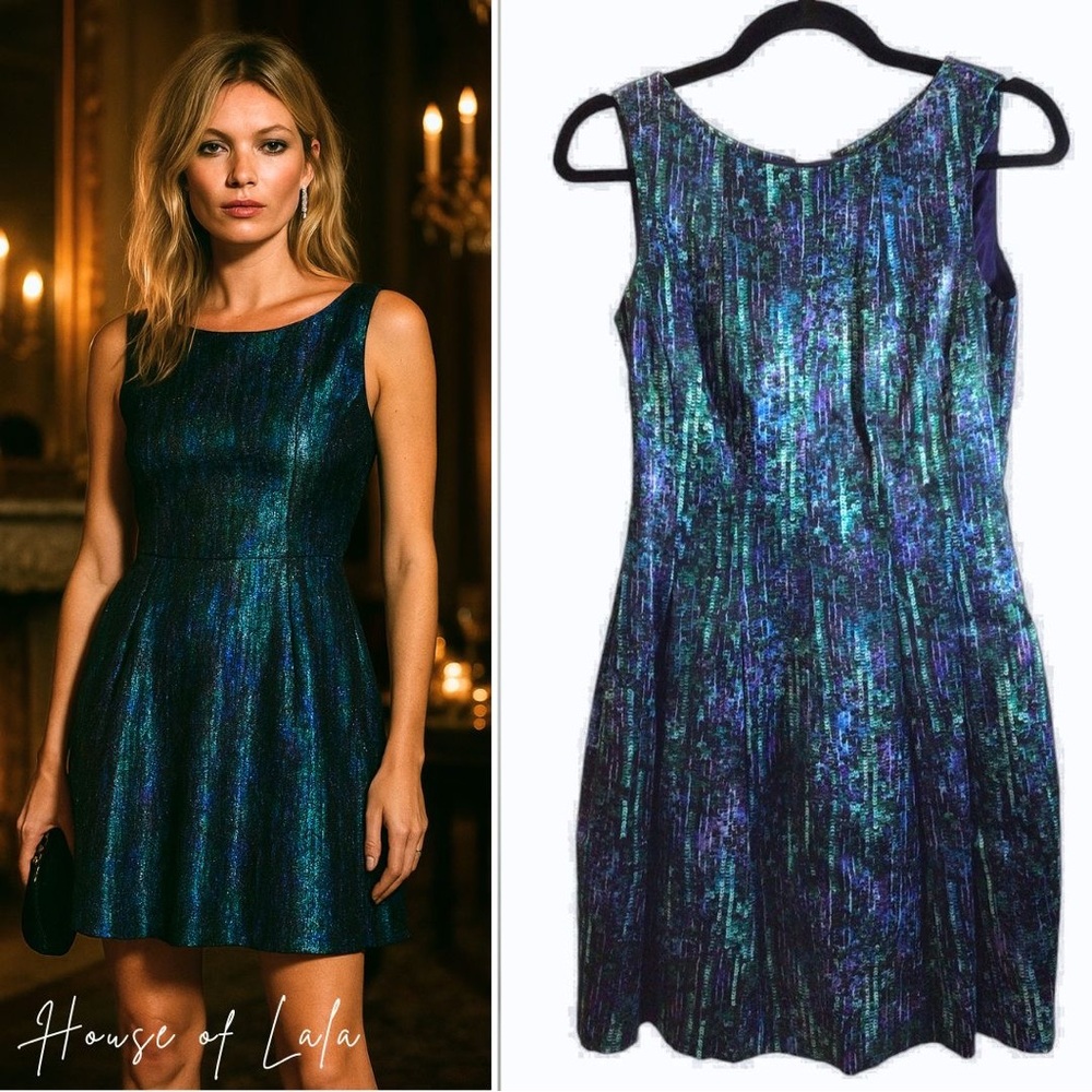 Zara Shimmering Blue and Green Mini Dress. Party Cocktail Dress Size XSmall.